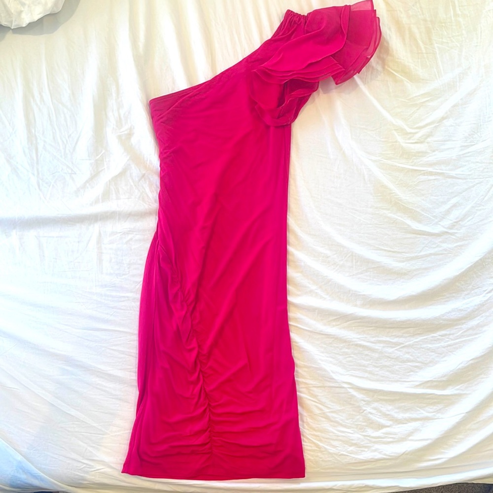 Bebe one shoulder hot pink Claudia dress size XS